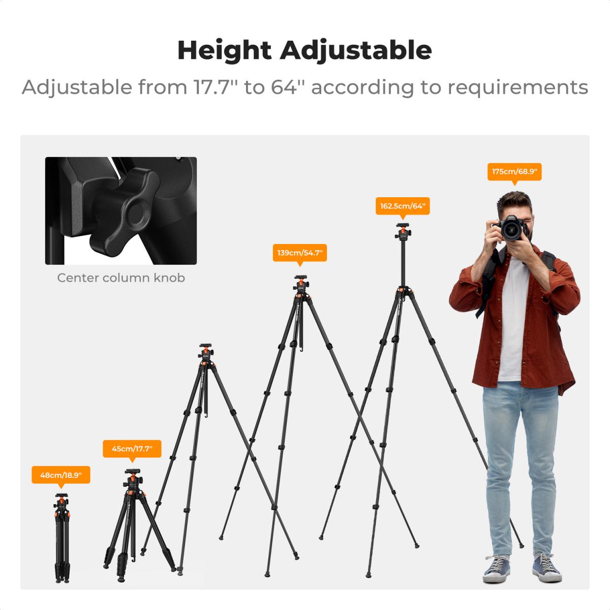 K&F Concept O235A1+BH-40 Camera Tripod Lightweight Compact with Phone Holder KF09.161