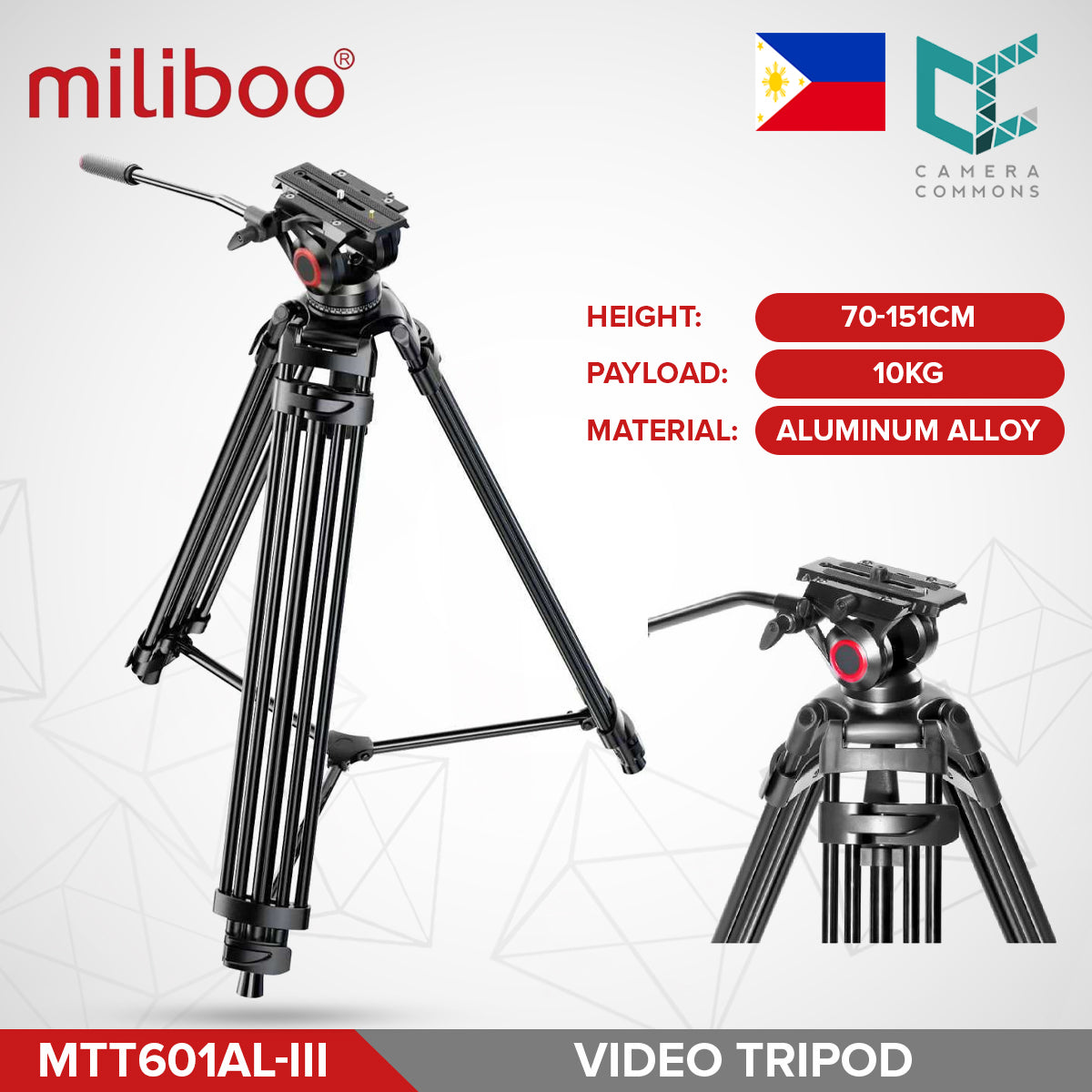 Miliboo MTT601AL-III Professional Aluminum Video Tripod with Fluid Head with Mid-Level Spreader