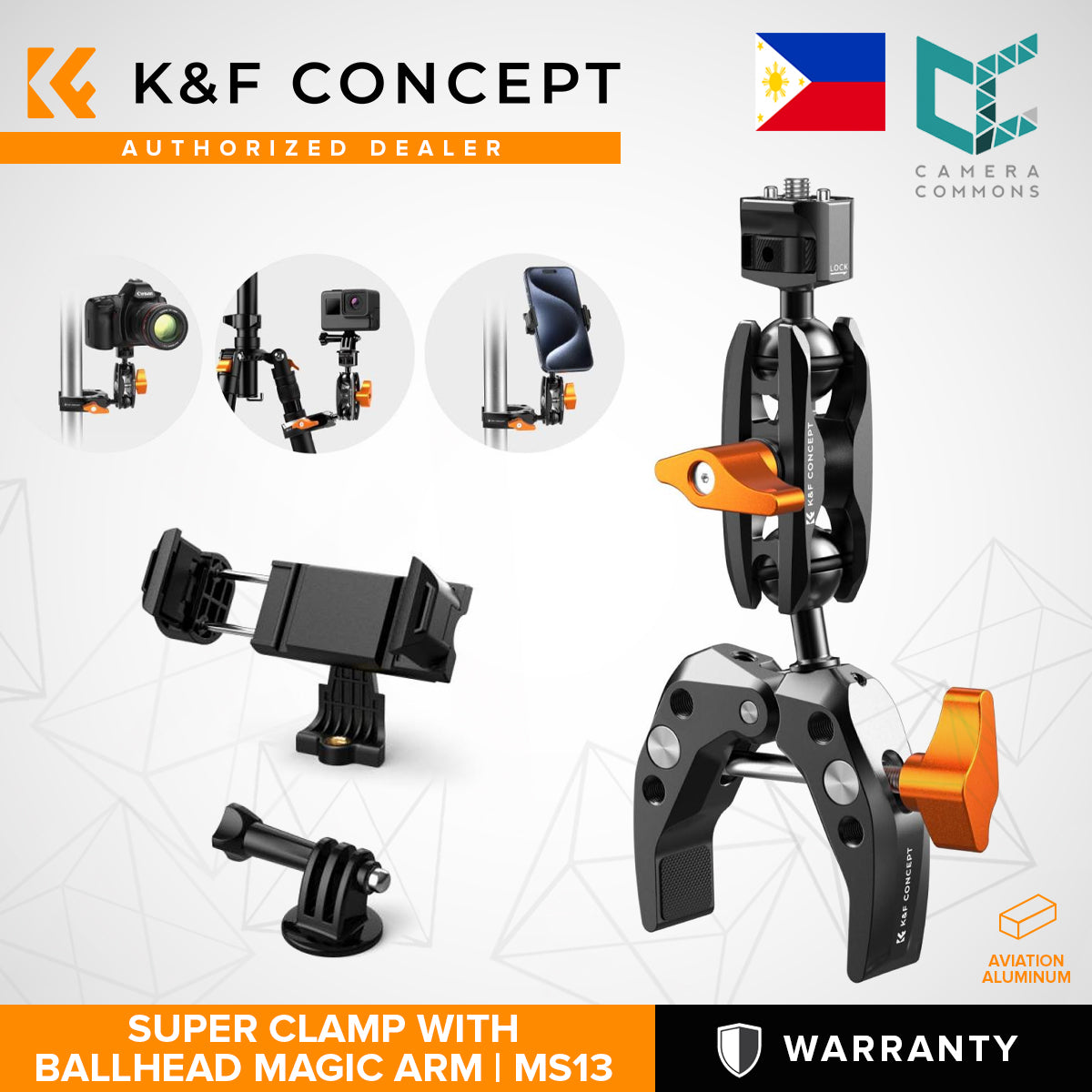 K&F Concept Multi-Functional Super Clamp with Ballhead Magic Arm Tripod Mount Accessories MS13