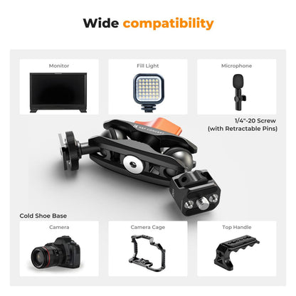 K&F Concept Universal Double Ball Heads Magic Arm with Cold Shoe 1/4" Screw Mount Studio Equipment