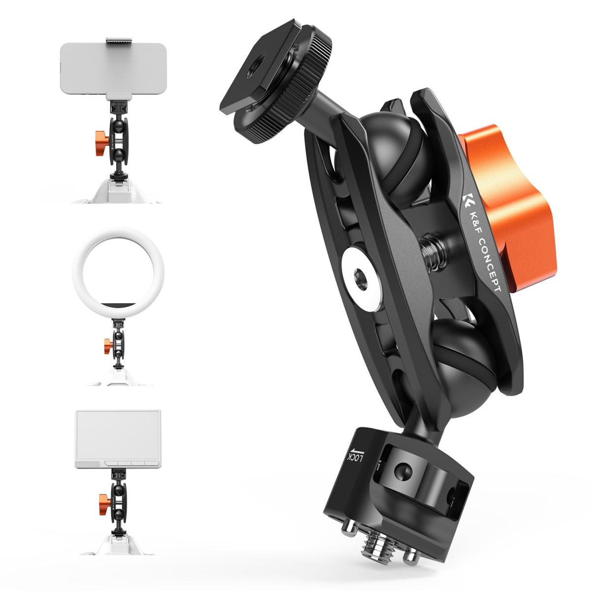 K&F Concept Universal Double Ball Heads Magic Arm with Cold Shoe 1/4" Screw Mount Studio Equipment