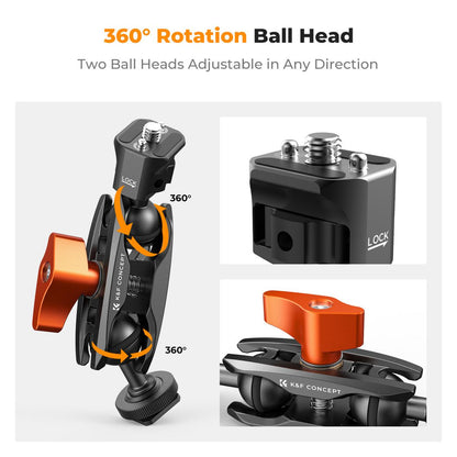 K&F Concept Universal Double Ball Heads Magic Arm with Cold Shoe 1/4" Screw Mount Studio Equipment