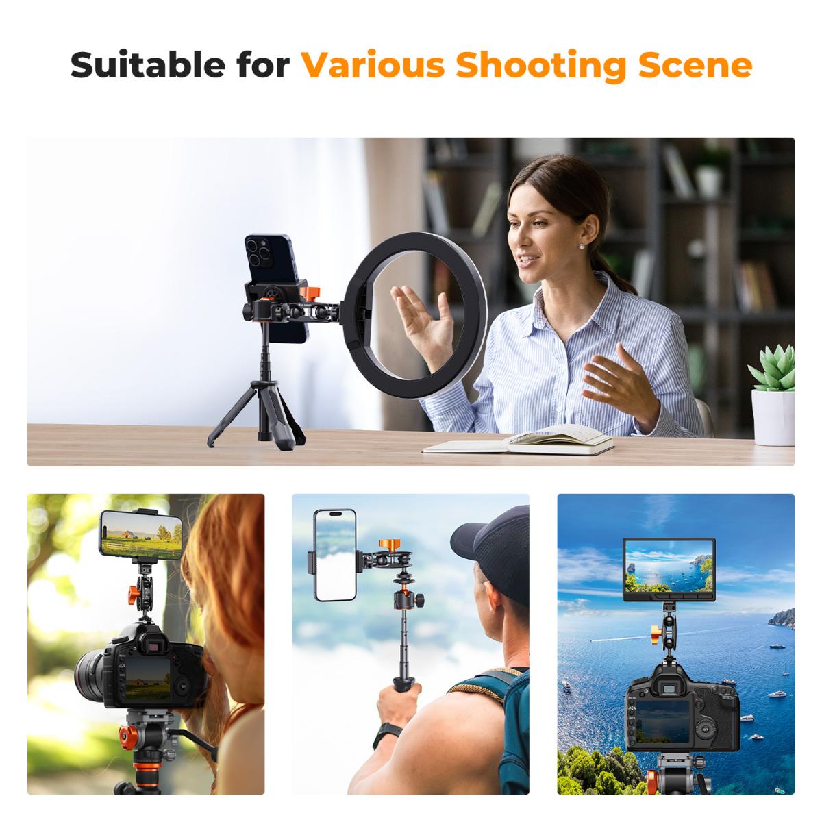 K&F Concept Universal Double Ball Heads Magic Arm with Cold Shoe 1/4" Screw Mount Studio Equipment