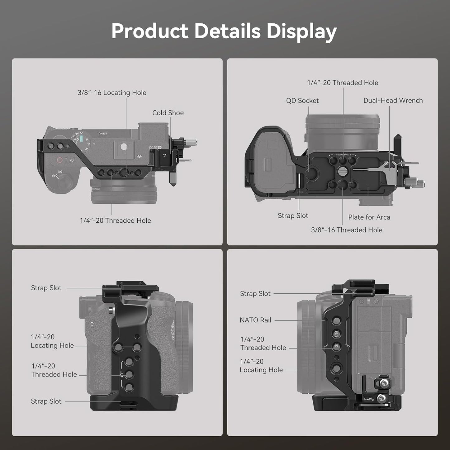 SmallRig Camera Cage Kit for Sony A6700 Video Cage Accessories 1/4''-20 3/8''-16 Holes 4336