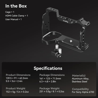 SmallRig Camera Cage Kit for Sony A6700 Video Cage Accessories 1/4''-20 3/8''-16 Holes 4336