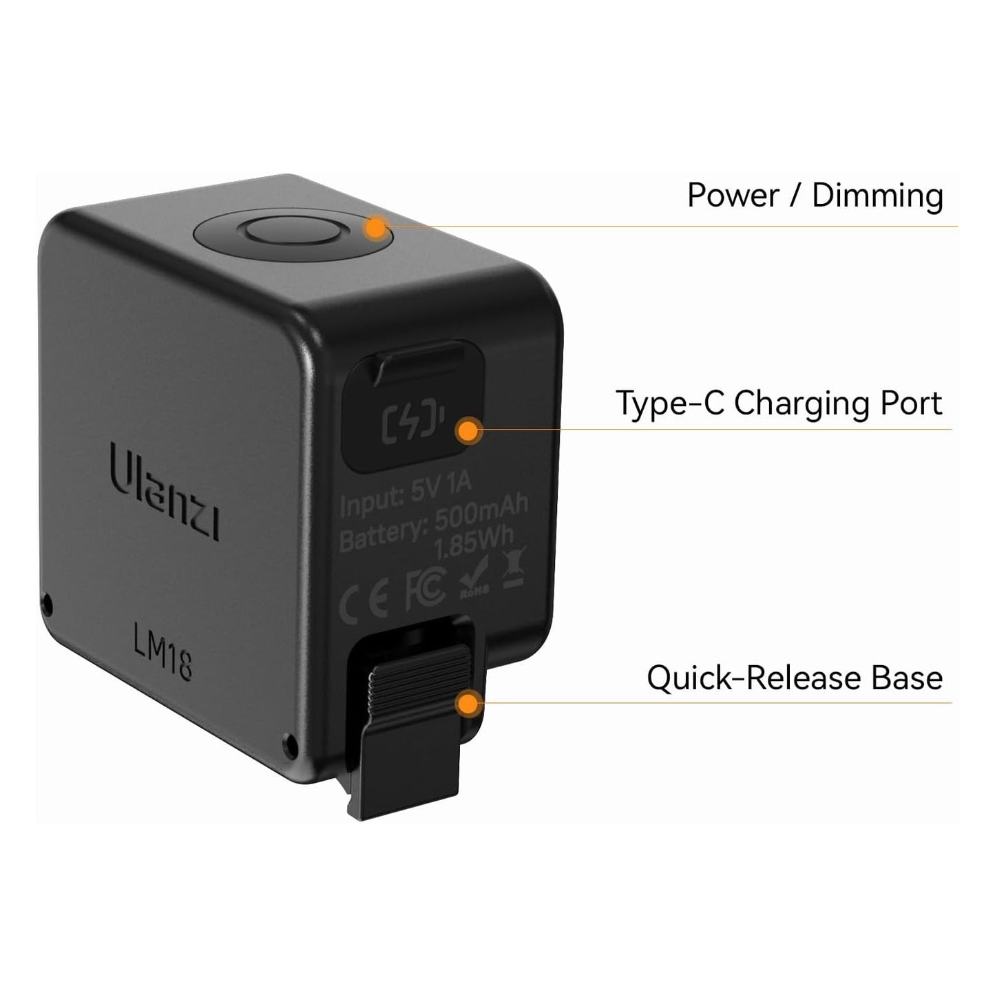 Ulanzi LM18 Mini Daylight LED Light 5600K CCT for DJI Osmo Action 4/3 & Pocket 3 Camera