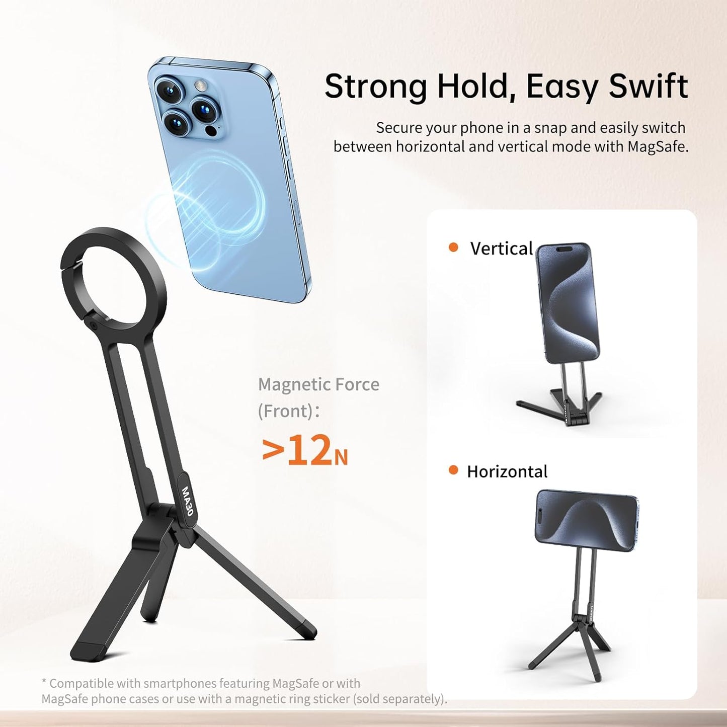 Ulanzi MA30 Carabiner Mounted Magnetic Mini Tripod for Smartphones Magnet Quick Mount