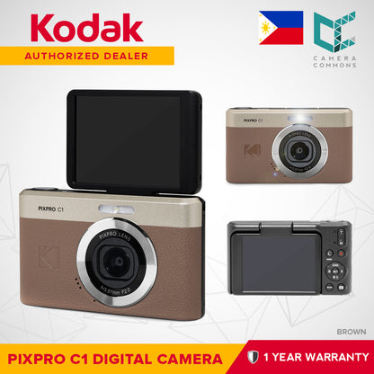 Kodak PIXPRO C1 Compact Digital Camera 13MP 26mm f/2 Wide-Angle Lens 1080p 60fps (Black/Brown/Tan)