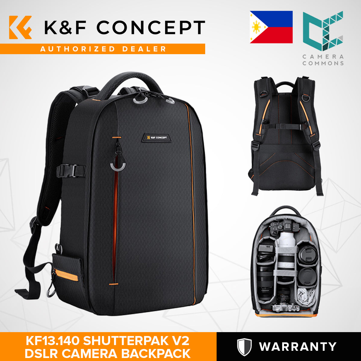K&F Concept Shutterpak V2 Black Professional DSLR 18L Camera Bag Backpack KF13.140