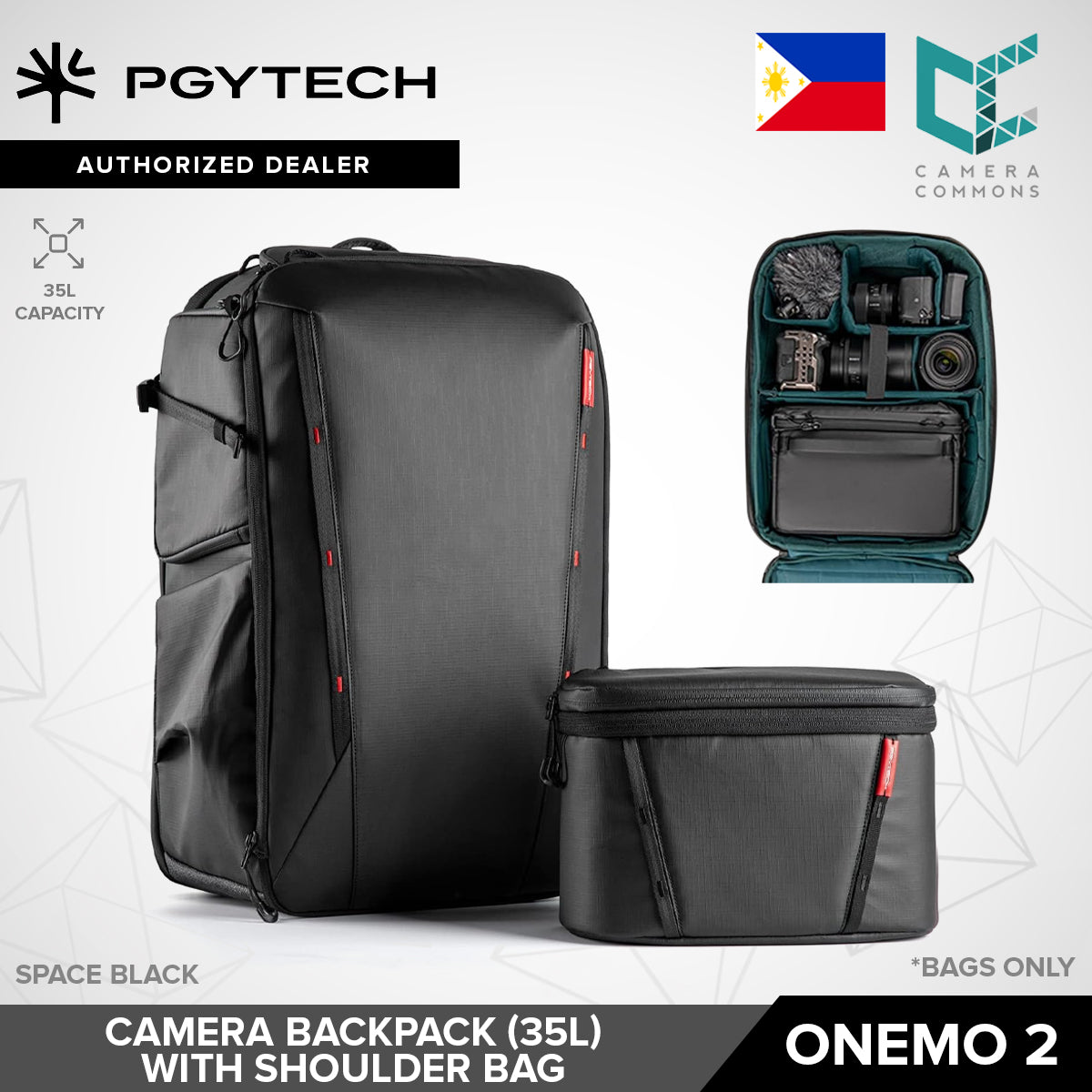PGYTECH OneMo 2 Camera Backpack 25L / 35L with Shoulder Bag Double Quick Access Space Black