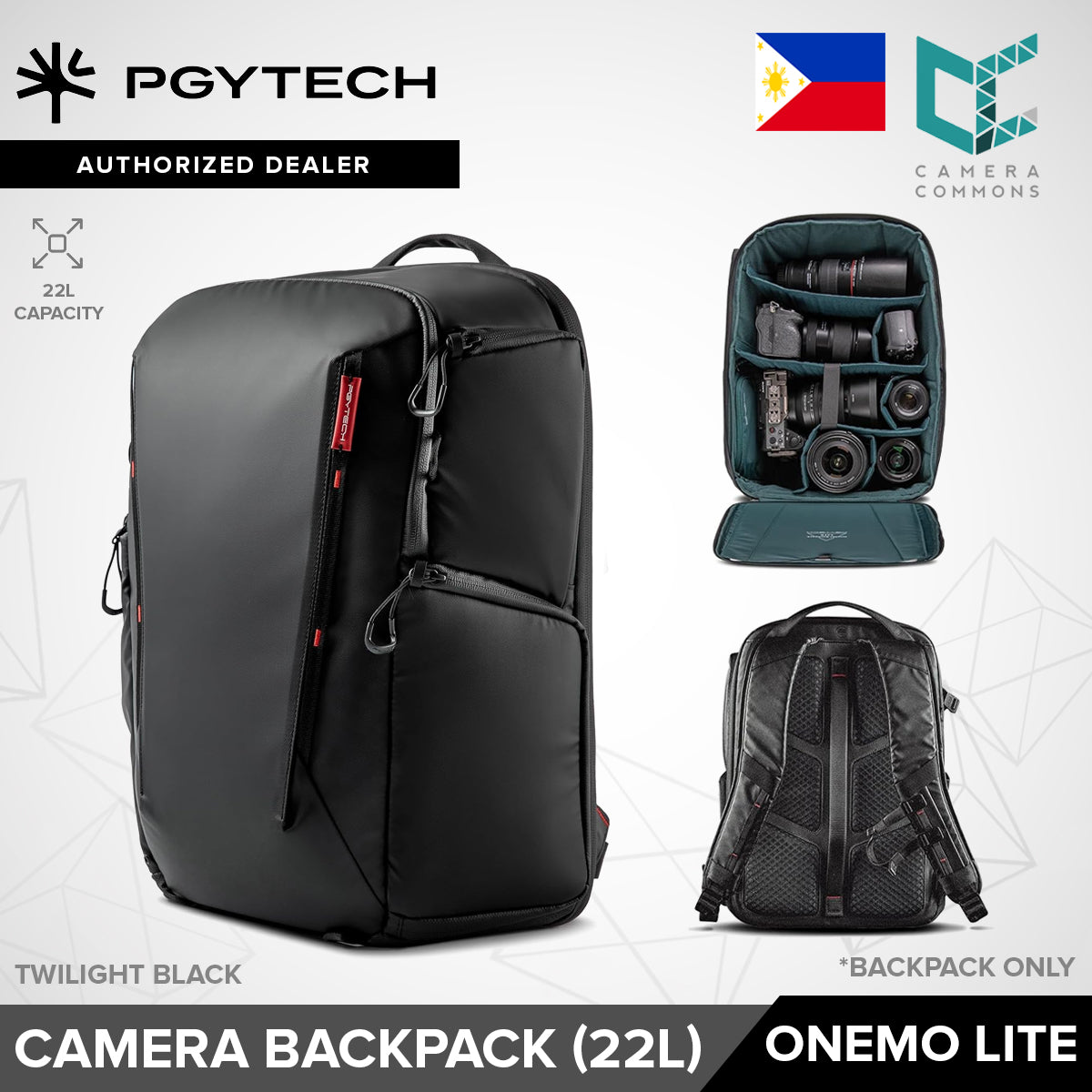 PGYTECH OneMo Lite Camera Backpack 22L Quick-Access Side Pocket Splashproof Twilight Black