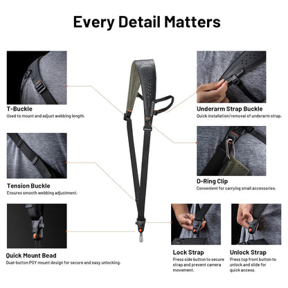 PGYTECH Camera Shoulder Strap Pro Quick Release Bead Connectors Snap Fast
