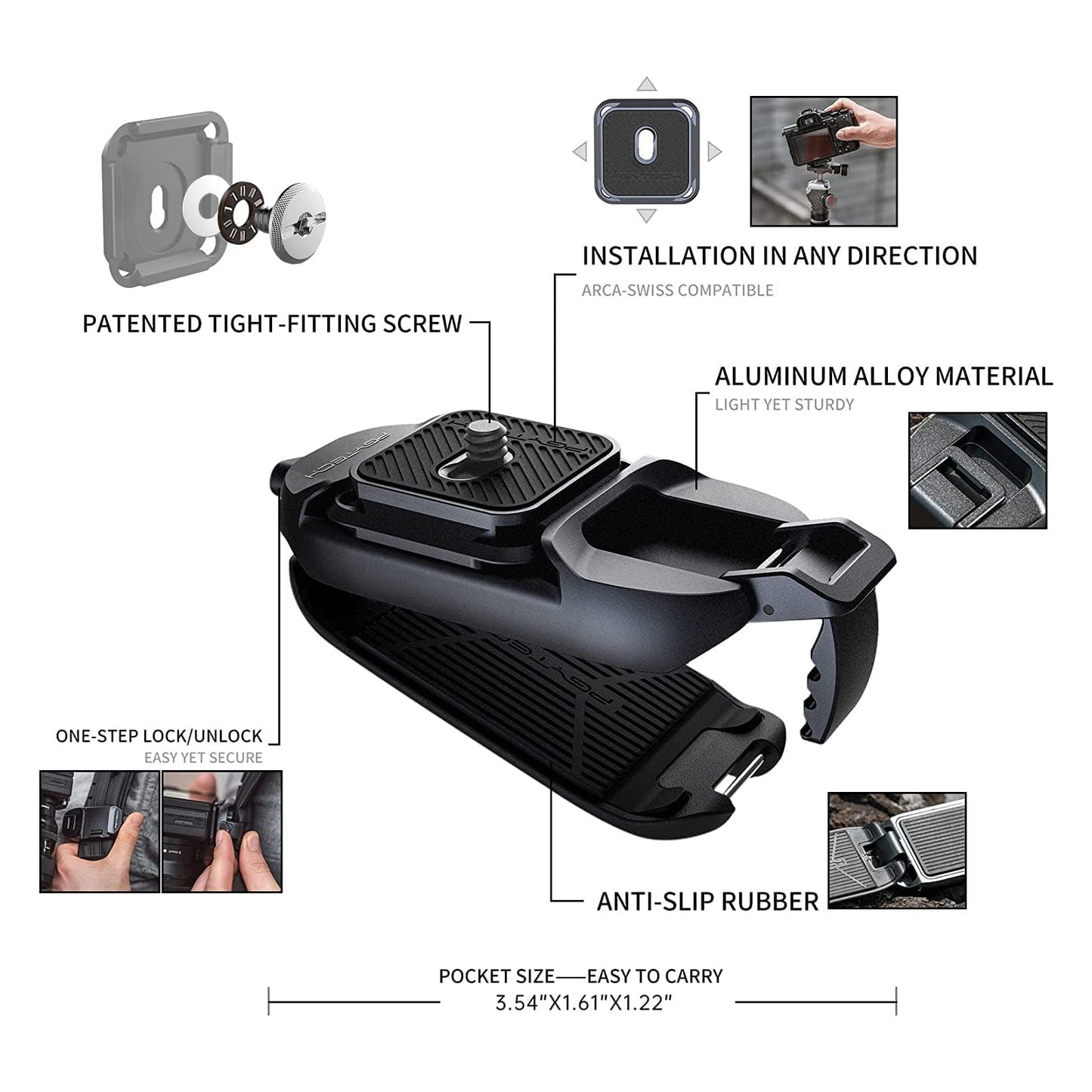 PGYTECH Beetle Camera Clip with QR Arca Swiss Plate Quick Release Accessories V1 / V2