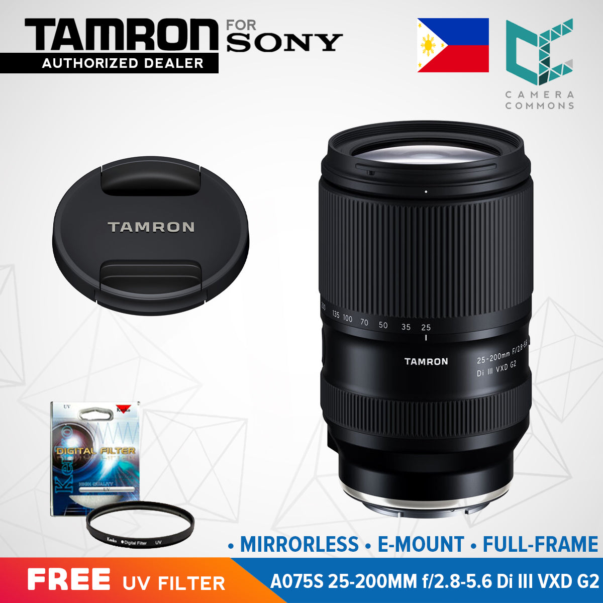 Tamron 25-200mm f/2.8-5.6 Di III VXD G2 Zoom Lens for Sony E-Mount Full Frame Cameras (A075)
