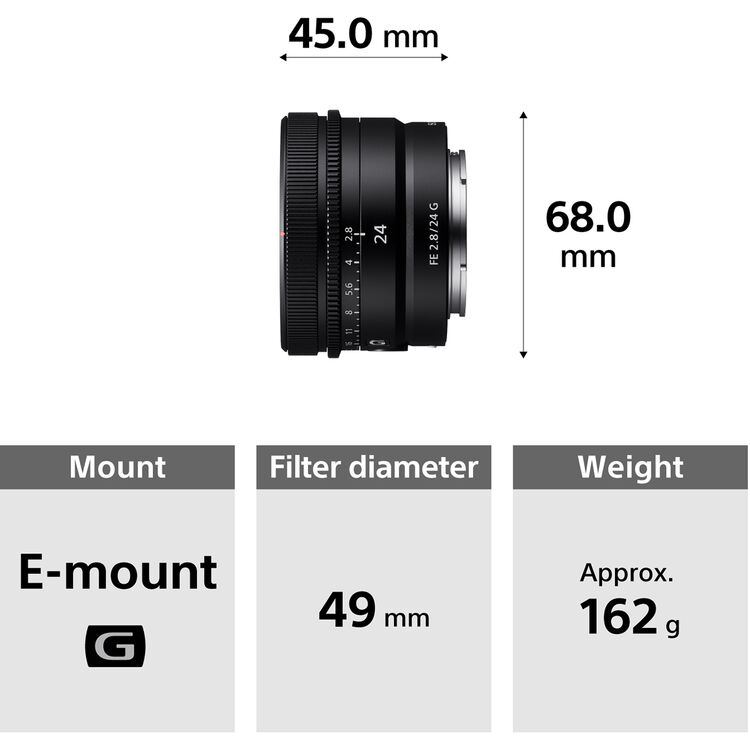 Sony FE 24mm f/2.8 G Lens E-Mount Full-Frame for Sony Mirrorless Cameras SEL24F28G