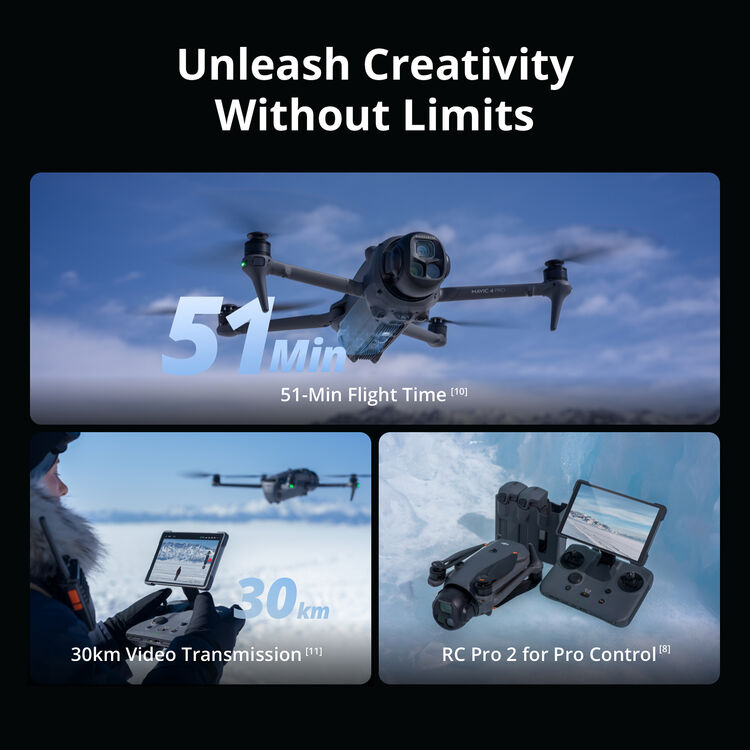 DJI Mavic 4 Pro Drone with 512GB Creator Combo 3-Axis 360° Infinity Gimbal Hasselblad Wide Lens