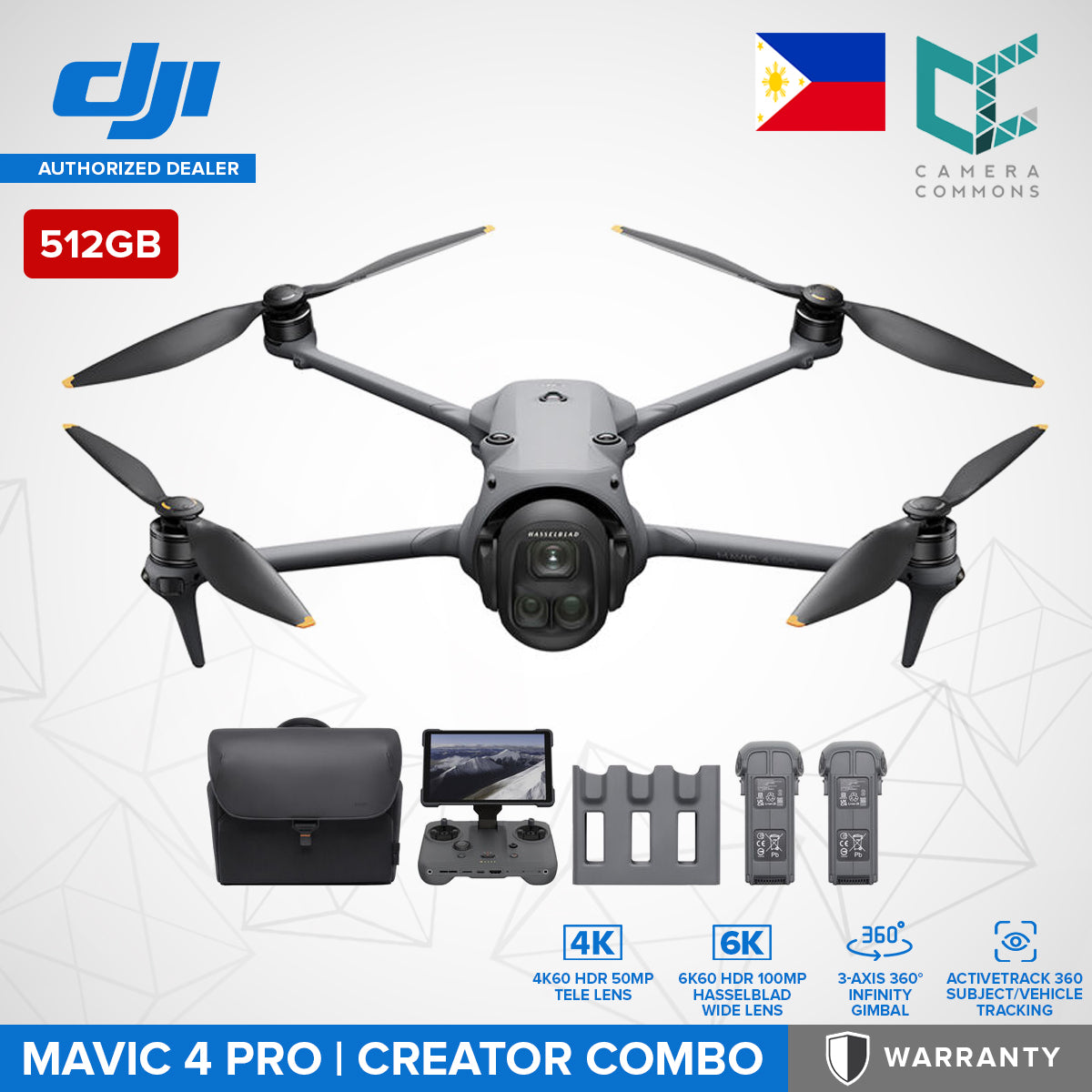 DJI Mavic 4 Pro Drone with 512GB Creator Combo 3-Axis 360° Infinity Gimbal Hasselblad Wide Lens