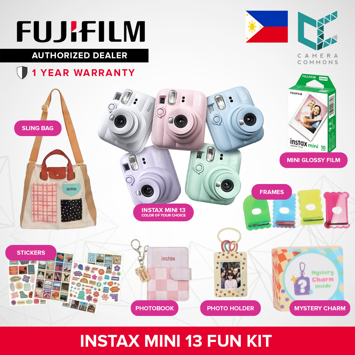 FUJIFILM Instax Mini 13 Instant Camera Fun Kit Package Set Exclusive Limited Edition