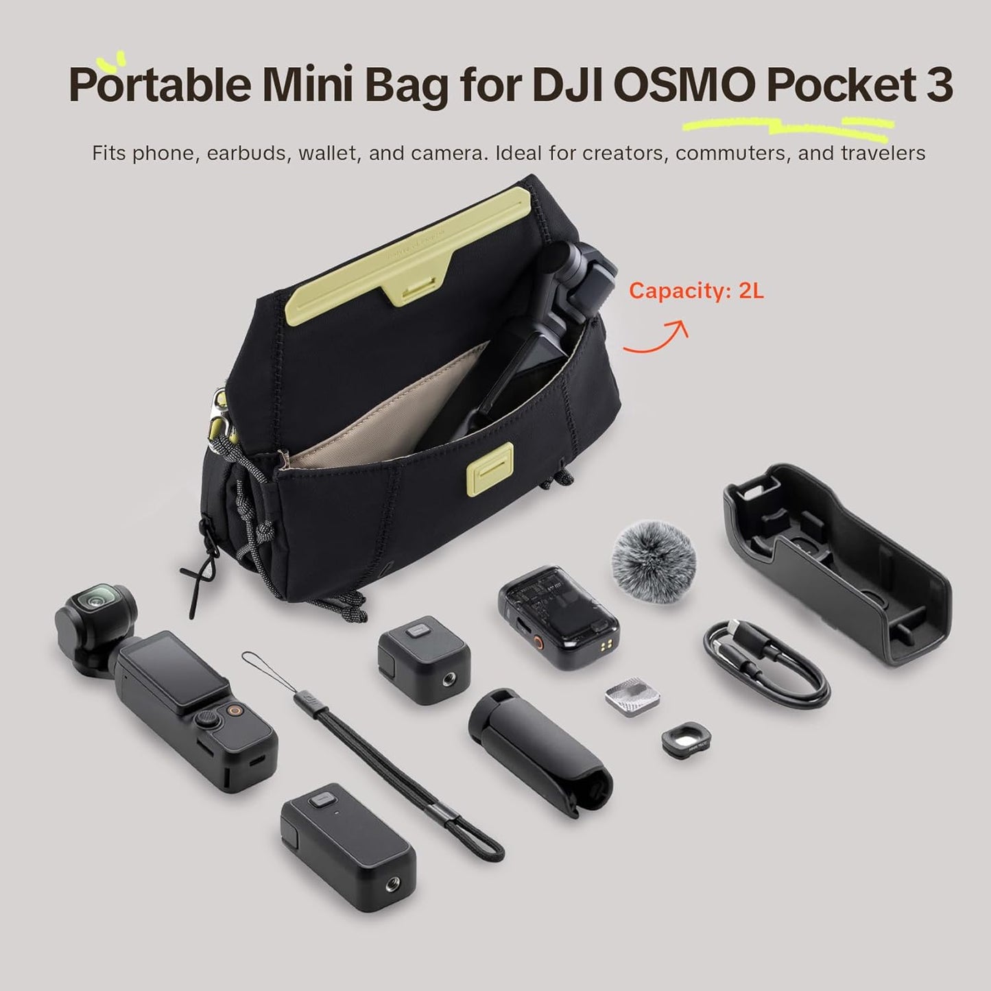 PGYTECH OneGo Pocket Camera Sling Bag 2L for DJI Osmo Pocket and Action Cameras
