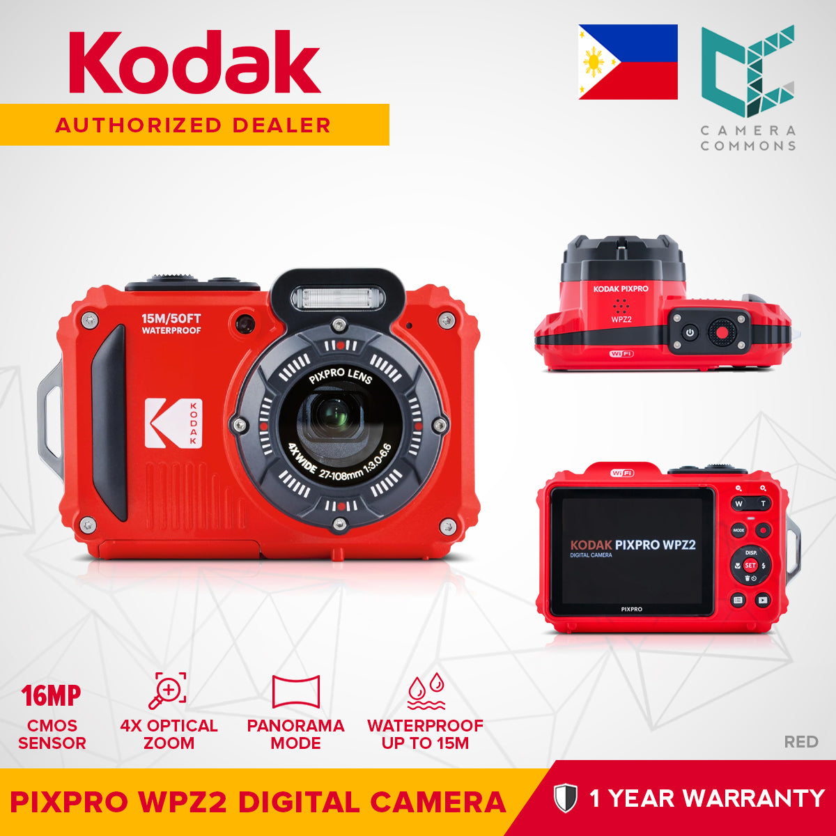 Kodak PIXPRO WPZ2 Digital Waterproof Camera Full HD 1080p 30fps Panoramic Mode