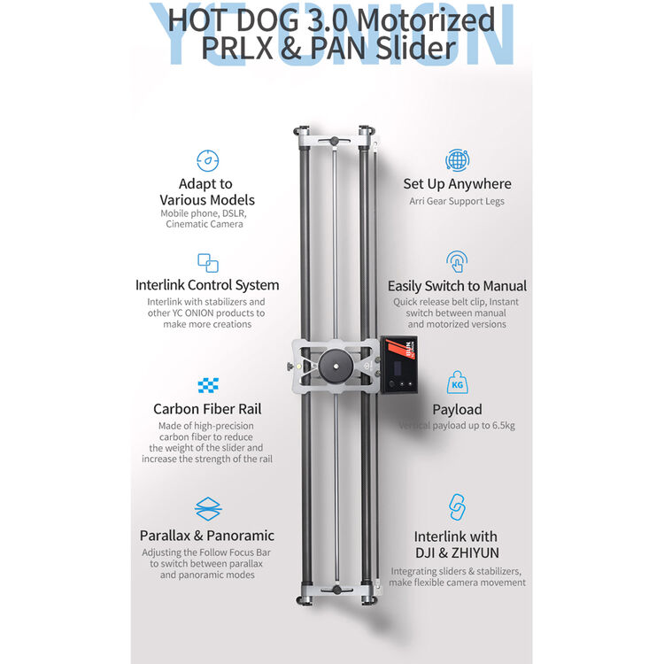 YC Onion Hot Dog Bun Motorized Slider for Camera and Gimbal Accessories (47")