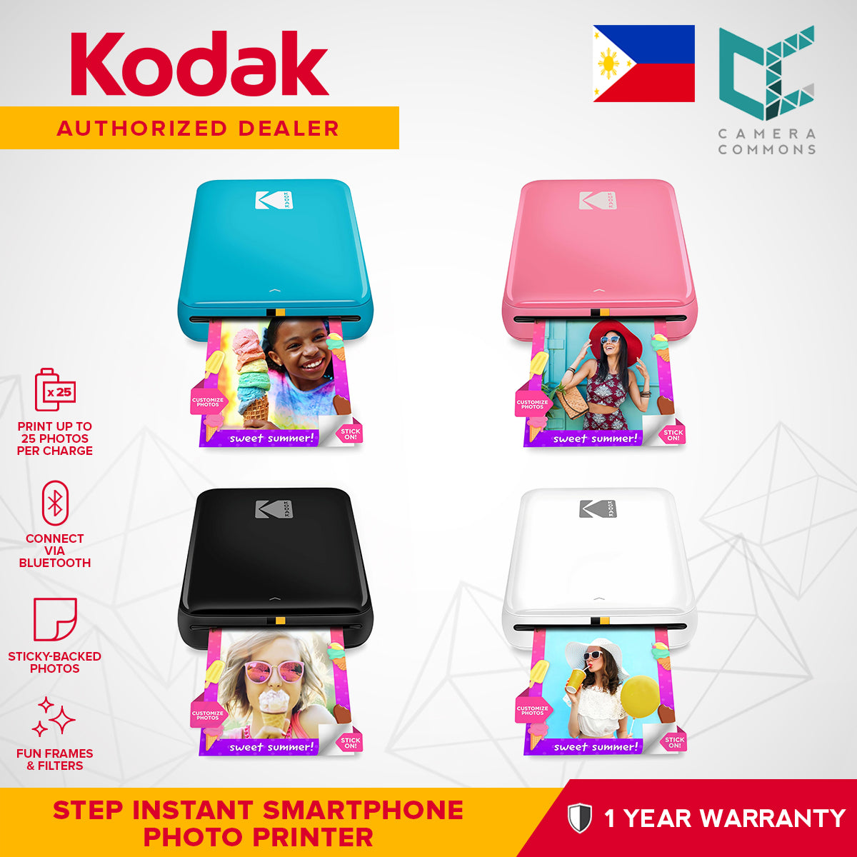 Kodak STEP Instant Smartphone Photo Printer Inkless Wireless Bluetooth Sticker Mini Compact 2x3