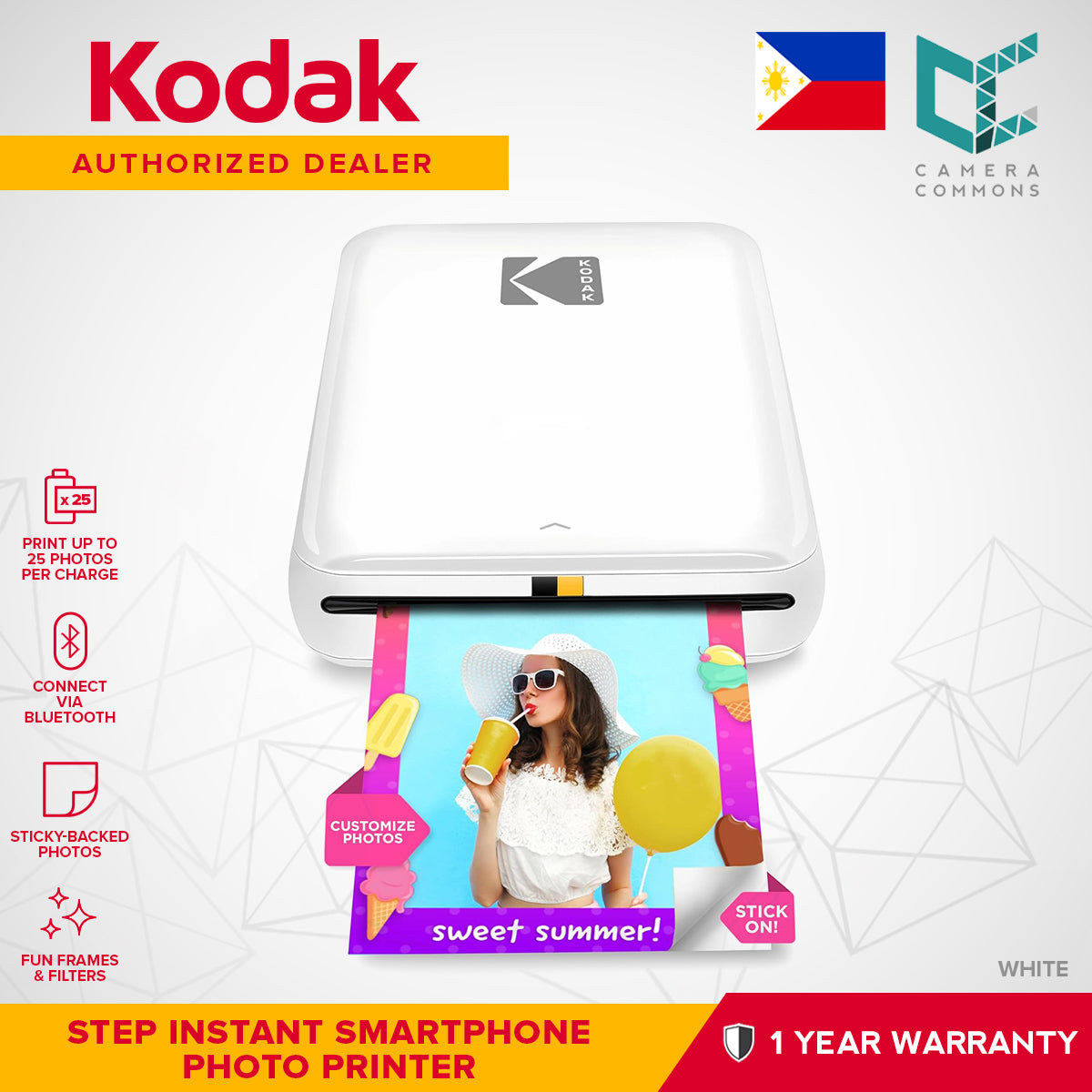Kodak STEP Instant Smartphone Photo Printer Inkless Wireless Bluetooth Sticker Mini Compact 2x3