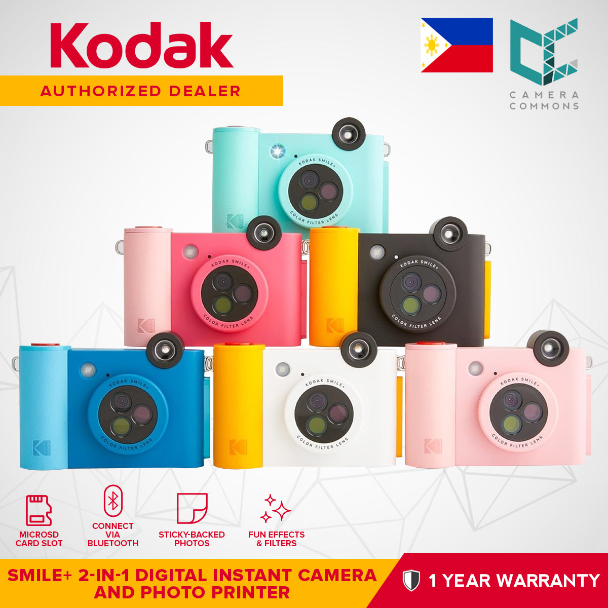 Kodak Smile+ Digital Instant Camera and Wireless Photo Printer 2-in-1 10MP with Effect-changing Lens