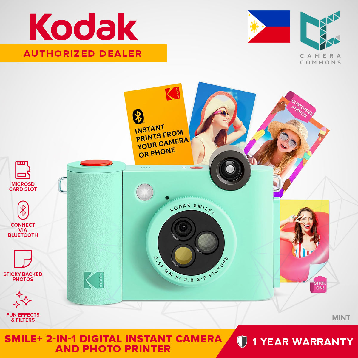 Kodak Smile+ Digital Instant Camera and Wireless Photo Printer 2-in-1 10MP with Effect-changing Lens
