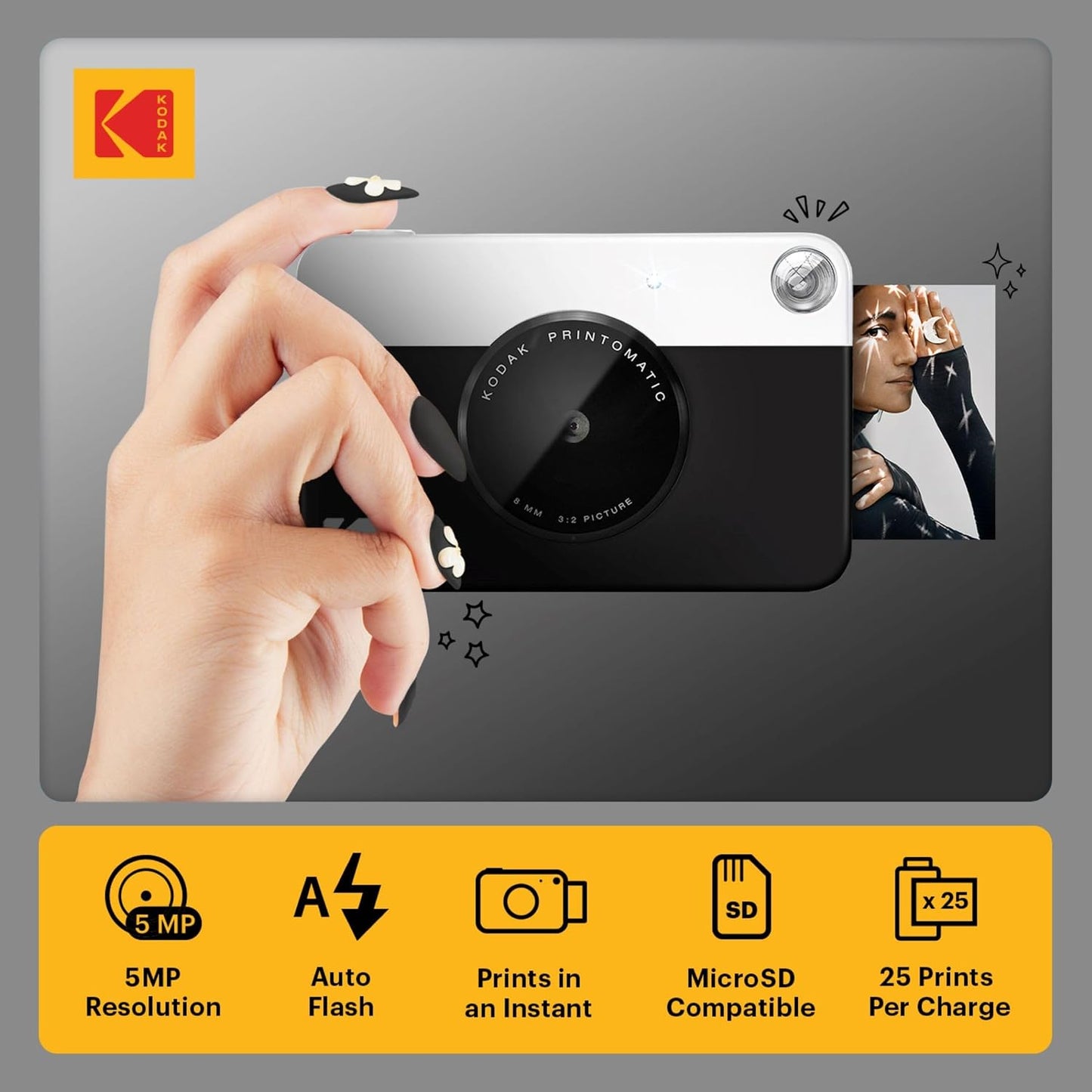 Kodak PRINTOMATIC Digital and Instant Camera Full-Color Print 5MP 2x3"