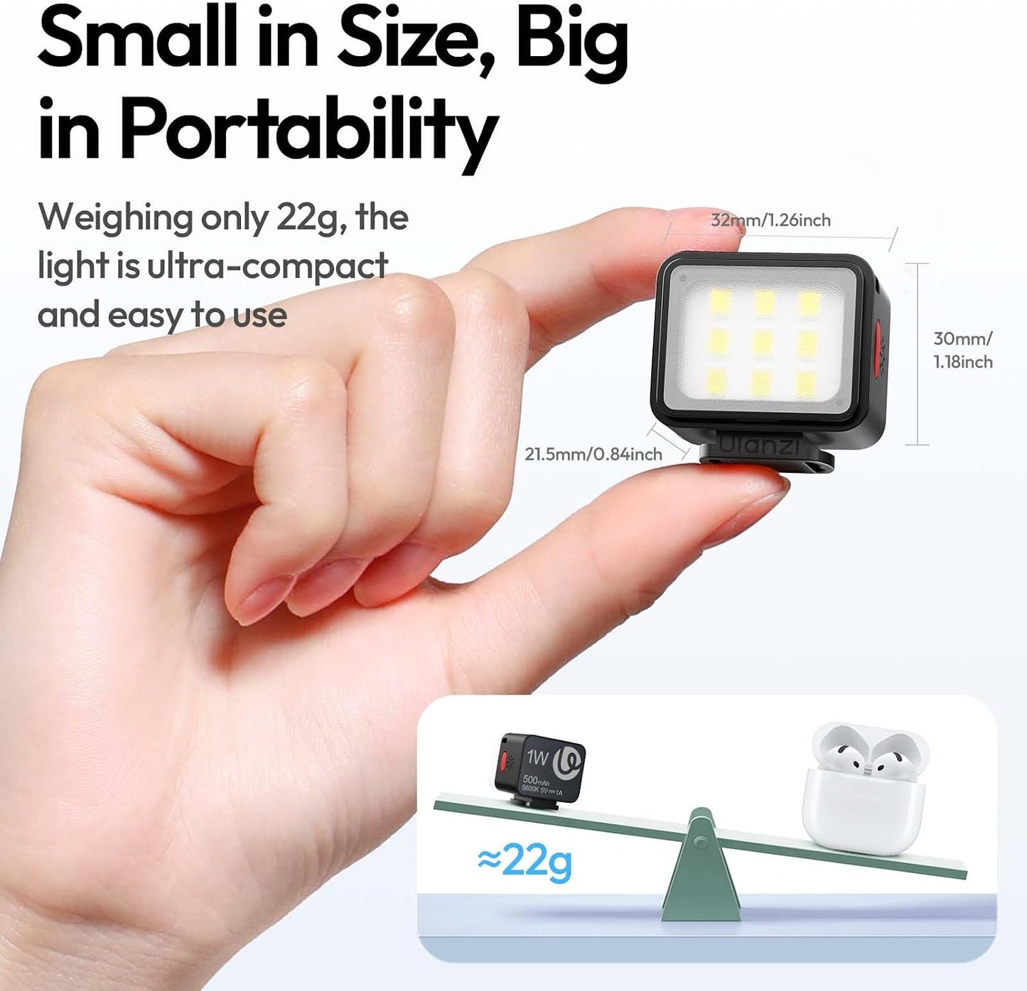 Ulanzi DG01 Cube Light Mini Compact Vlog Photo Lighting 500mAh 3.7V Built-In Battery Cold Shoe Base