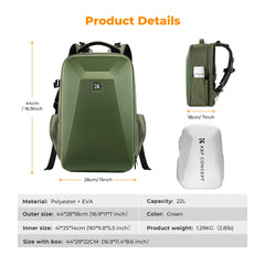 K&F Concept KF13.134 HardShell 22L Large Camera Bag Backpack with 15-15.6 Inches Laptop Compartment