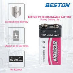 Beston 1pcs 800mAh 9V Rechargeable Lithium Battery