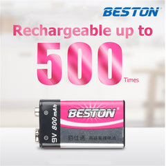 Beston 1pcs 800mAh 9V Rechargeable Lithium Battery