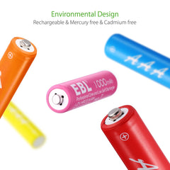 EBL Multi Color 10-Pack 1.2V AAA Size 1000mAh Rechargeable battery - Ni-MH