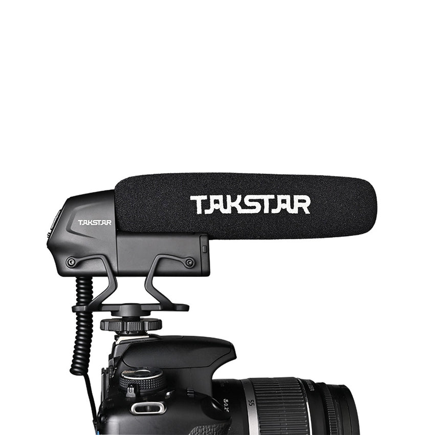 TAKSTAR SGC-600 On-camera Condenser Interview Microphone Mic Super-cardioid 3-level Gain Control Low Cut Switch 3.5mm Plug with Windscreen Cold Shoe Mount For DSLR Cameras Camcorders