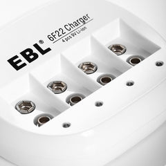 EBL 4 Bay Lithium Battery Charger for 9V Li-On Rechargeable Batteries LiOn 9 volts Camera Commons PH