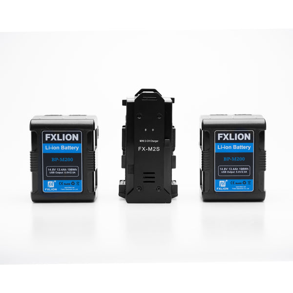 Fxlion 198Wh Square V-mount Battery 2 Battery Kit w/ Mini Dual V-mount Charger