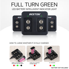 Beston M7005 2-Bay Battery Charger for 9V Rechargeable Lithium Battery