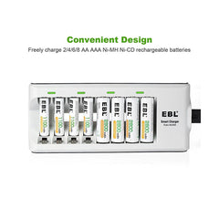 EBL 8 Bay Smart Battery Charger for AA , AAA , Ni-MH , Ni-CD Rechargeable Batteries NiMH NiCD