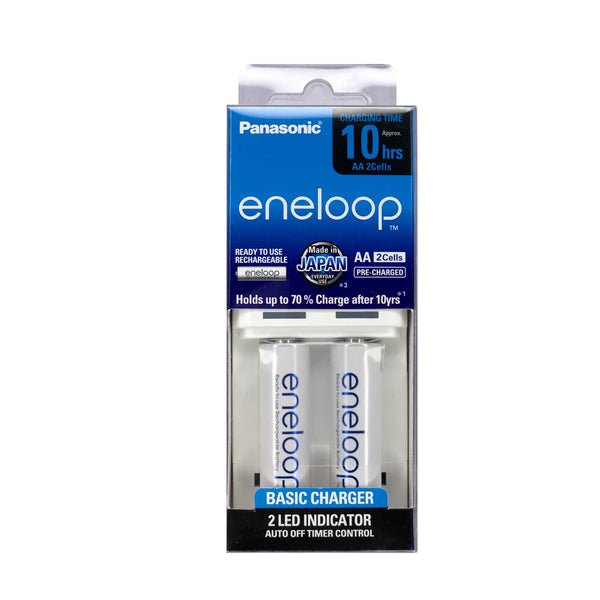 Panasonic K-KJ50MCC2TP Basic Overnight Battery Charger with eneloop Rechargeable AA set of 2 (White)