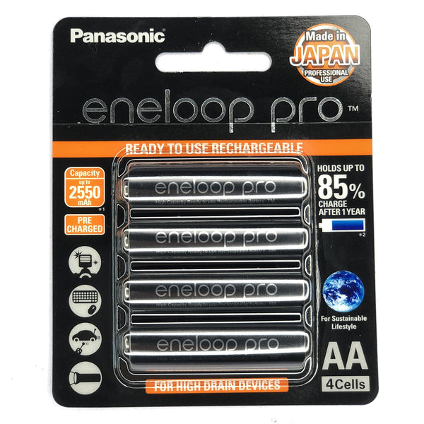 Panasonic Eneloop Pro BK-3HCCE/4BT AA Rechargeable Battery Pack of 4 (Black)