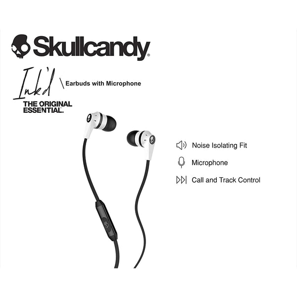 SkullCandy INK'D 2.0 Wired Earbuds with Microphone In-Ear Headphones Earphones INKD 2.0