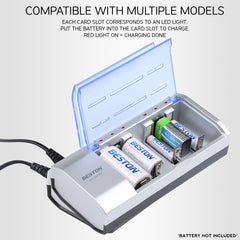 Beston BST-C821BW 6-Bay Battery Charger for AA / AAA / 9V / C / D Rechargeable Battery