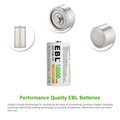 EBL 2 Pack 1.2V D Size D Cell 10000mAh Rechargeable battery - Ni-MH NiMH