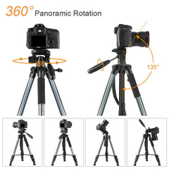 K&F Concept TM2324L 56inch Compact Tripod with Pan Ball Head Gray 56  Professional Travel Tripod for DSLR Camera Camcorder Mirrorless - KF09.049