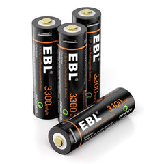 EBL USB Rechargeable Lithium AA Batteries - 1.5V 3300mWh Long Lasting Rechargeable Double A Li-ion Batteries with Micro Charging Cable - Quick Charge in 2 Hours (4 Pack)