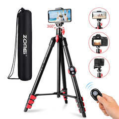 ZOMEI Phone Tripod, Tripod for iPhone Camera Portable Lightweight Aluminum Tripod Stand with Universal Cell Phone Holder Carry Bag Remote Shutter for Phone, Camera, Laser Measure, Laser Level