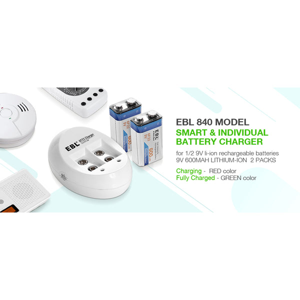 EBL 2 Bay Lithium Battery Charger for 9V Li-On Rechargeable Batteries LiOn