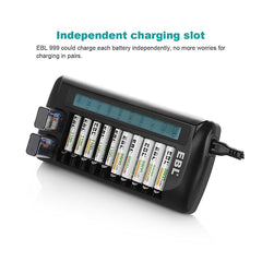 EBL 12 Bay Smart Battery Charger for AA , AAA , 9V , Ni-MH , Ni-CD , Li-On Rechargeable Batteries LiOn NiMH NiCD